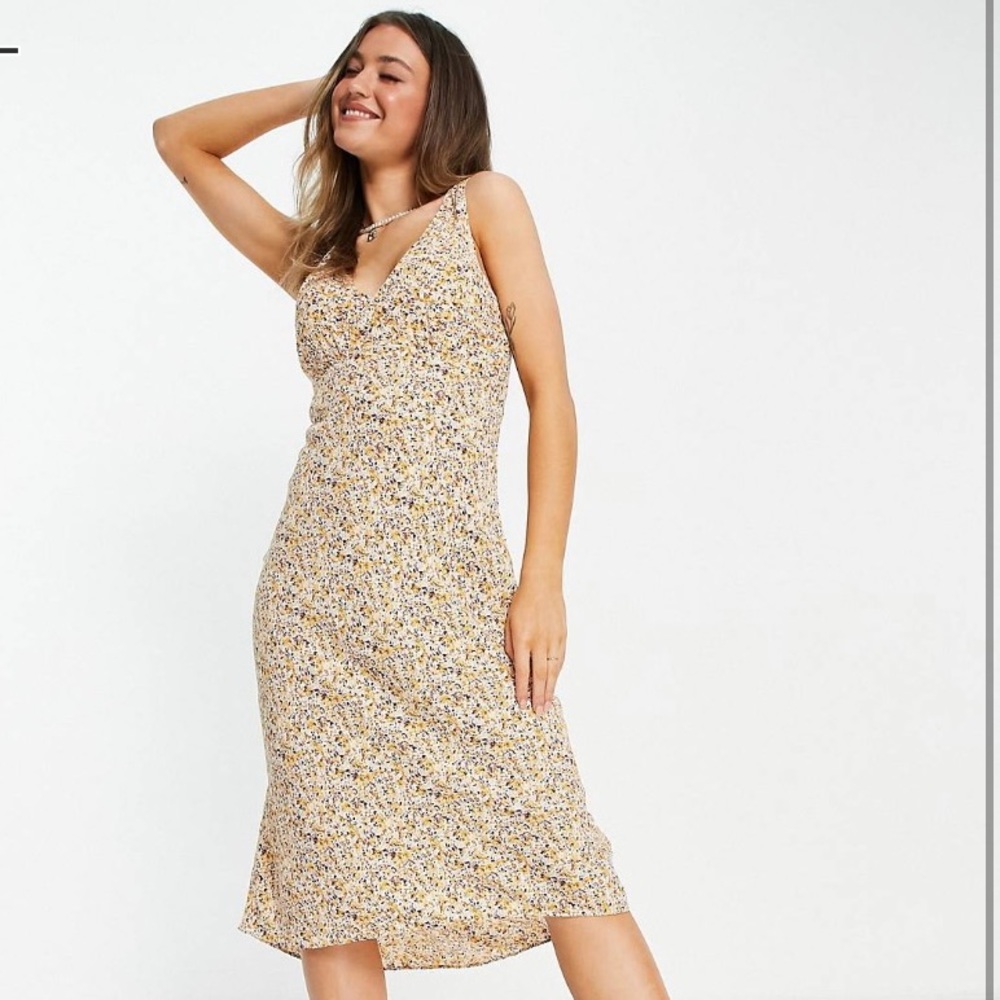 abercrombie & fitch midi slip dress in yellow floral